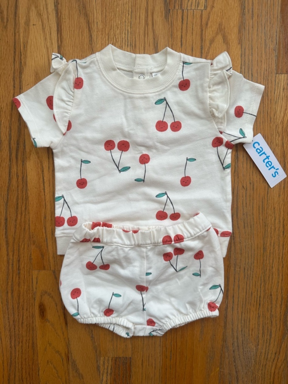 Carter's Cream Top & Bloomers with Red Cherry Print - Picture 2 of 6